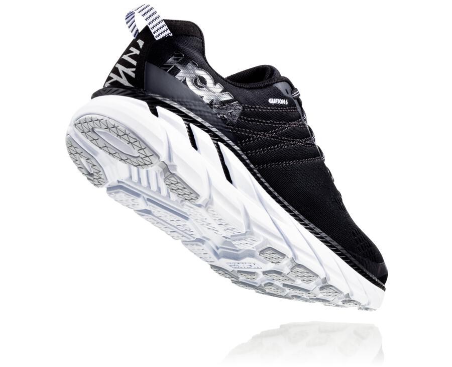 Walking Shoes Womens - Hoka One One Clifton 6 - Black/White - RCOEAUG-93